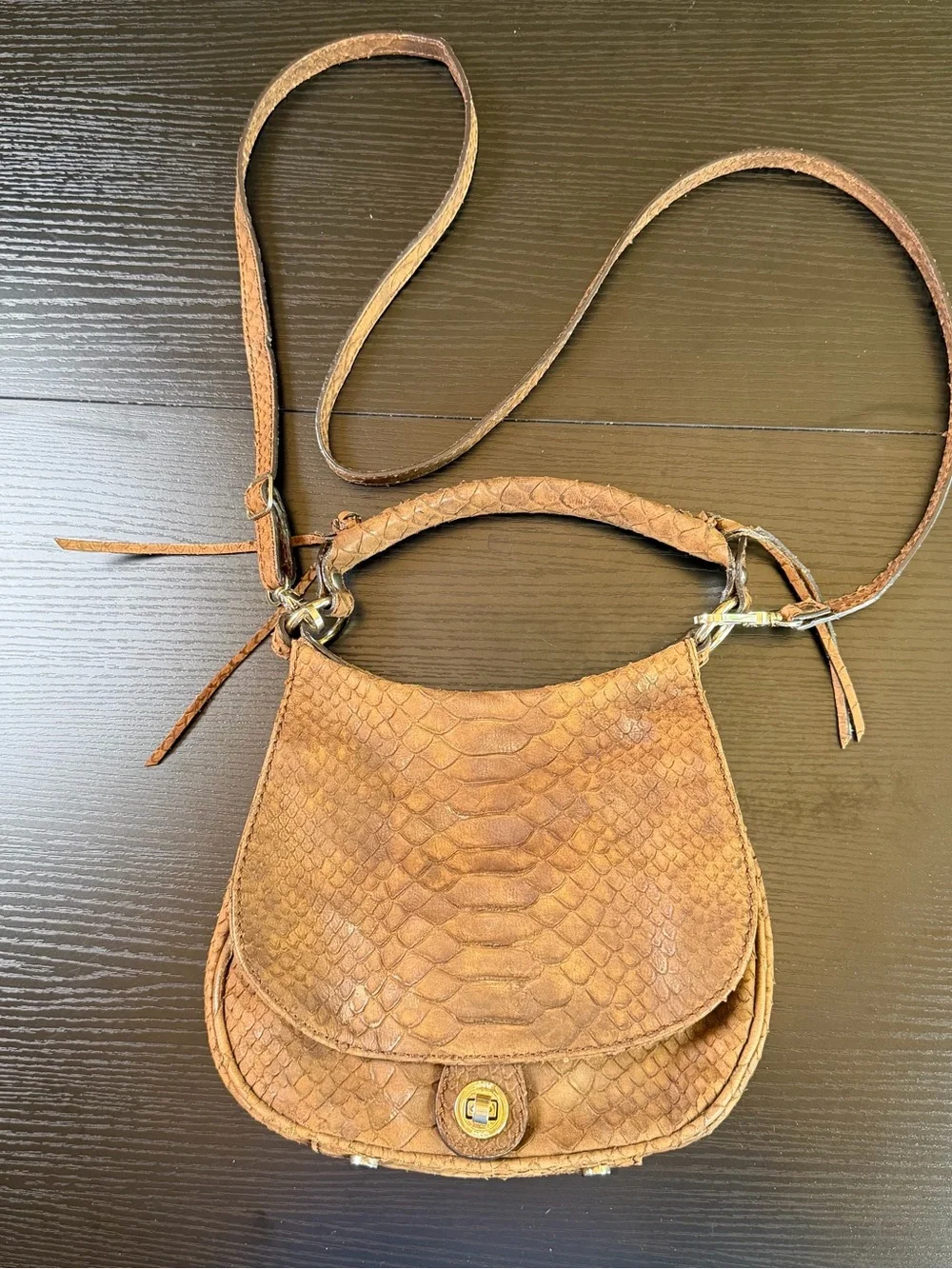 Python-Texture Tan Crossbody Bag with Turn-Lock Closure - Picture 16 of 16